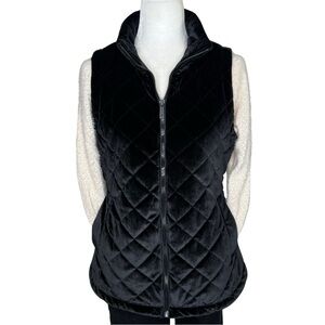 Kenneth Cole New York Vest Zip Front Diamond Quilted Velour Velvet Black Small S